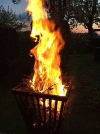 Close-up of bonfire during sunset