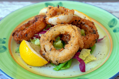 Close-up of served food in plate