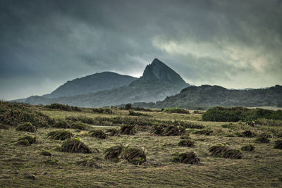 Scenic view of land against sky