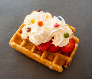 High angle view of breakfast on table