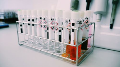 Close-up of chemicals in text tubes