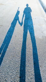 High angle view of couple shadow on road