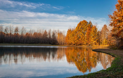 Reflection of trees in lake against sky during autumn