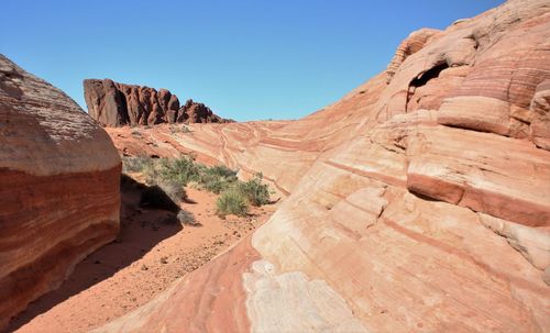 Rock formation against clear sky at valley of fire state park