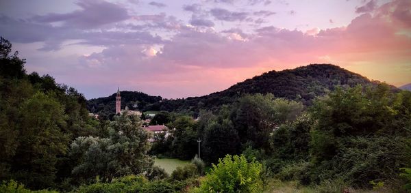 Scenic view of mountains against sky during sunset