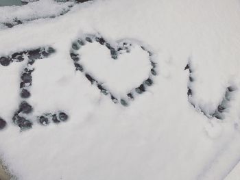 High angle view of snow on white surface