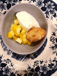 High angle view of breakfast served in plate