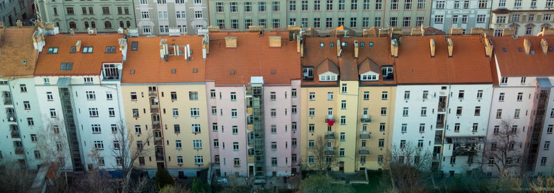 Multicoloured high rise buildings in prague