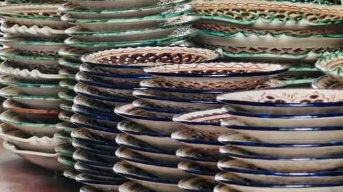 Stack of cupcakes in store