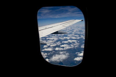 View of sky seen through airplane window