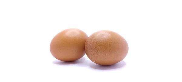 Close-up of eggs against white background