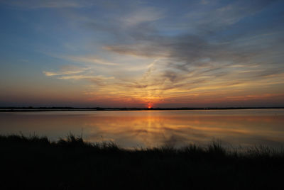 Scenic view of lake at sunset