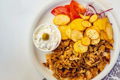 High angle view of breakfast served in plate