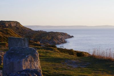 Scenic view of sea against clear sky