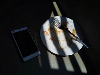 High angle view of laptop on table