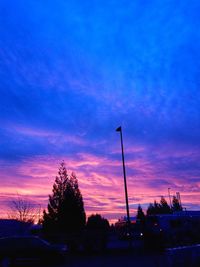 Illuminated trees against sky at sunset