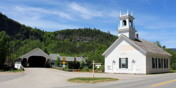 Stark covered bridge and stark union church in stark, new hampshire