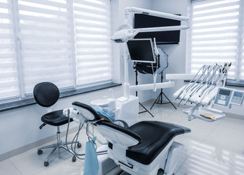 High angle view of dental equipment on table