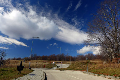 Road by trees against sky