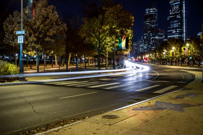 View of city street at night