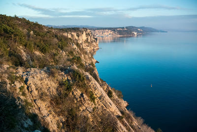 Scenic view of sea against blue sky