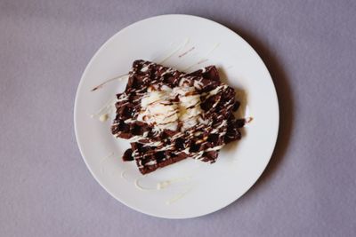 High angle view of breakfast in plate on table