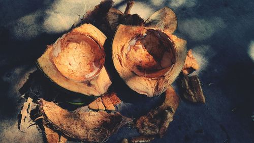 High angle view of bread on wood