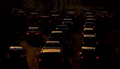 High angle view of traffic on road at night