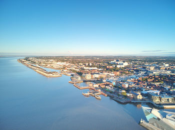 High angle view of buildings in city