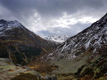 Scenic view of snowcapped mountains against sky