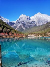 Scenic view of mountain reflected in lake