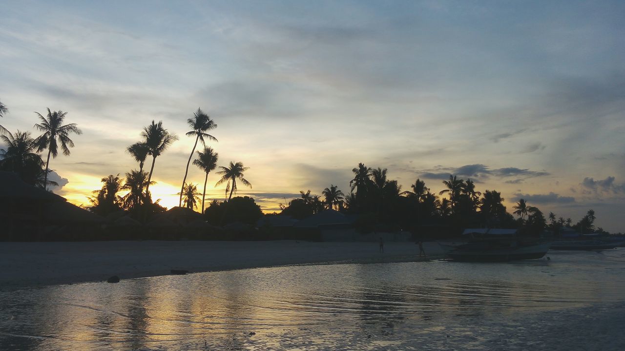 water, tree, palm tree, tranquil scene, sunset, waterfront, silhouette, scenics, tranquility, calm, dusk, lake, sea, beauty in nature, nature, rippled, sky, cloud, ocean, outline, growth, solitude, majestic, in front of, outdoors, no people, cloud - sky, moody sky