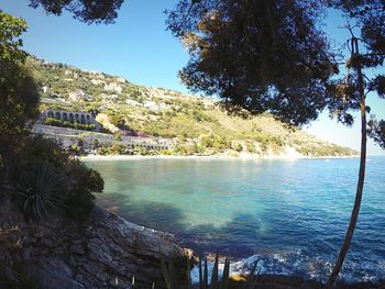 Scenic view of sea against clear sky