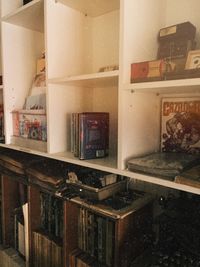 View of books on table in store