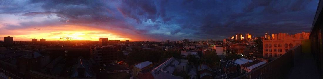 City lit up at sunset