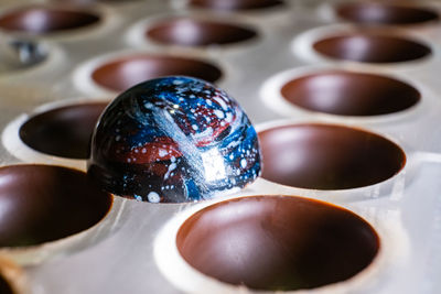 High angle view of eggs on table