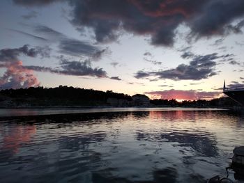 Scenic view of lake against sky during sunset