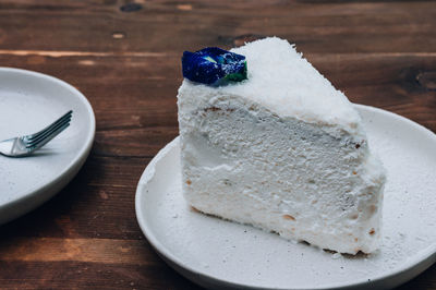 Close-up of cake in plate on table