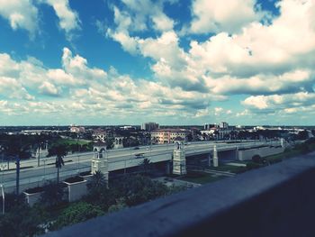 High angle view of bridge over river against sky