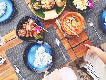 High angle view of meal on table