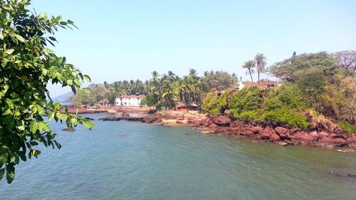 Scenic view of sea against clear sky