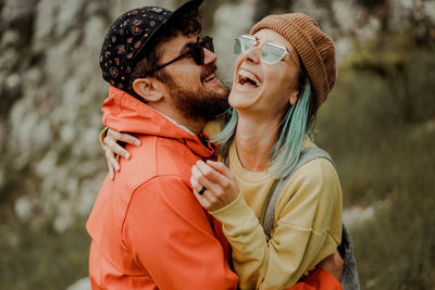 Young couple kissing outdoors