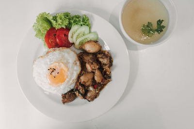 High angle view of breakfast served in plate