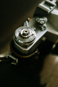 High angle view of camera on table