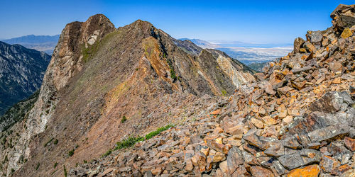 Scenic view of mountains against clear sky