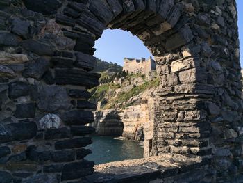 Sea seen through old ruins