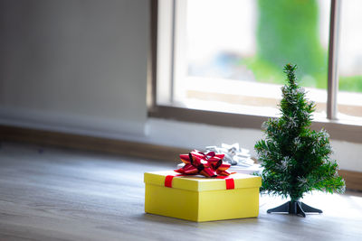 Flower vase on table at home