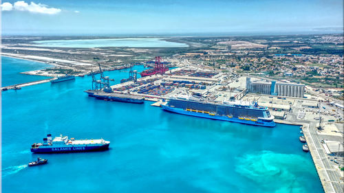 High angle view of ship in sea