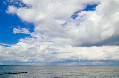 Scenic view of sea against cloudy sky