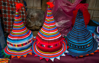 High angle view of multi colored umbrellas